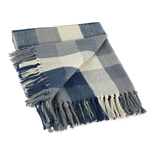 DII Buffalo Check Collection Rustic Farmhouse Throw Blanket with Tassels, 50x60, Tri Color, French Blue - color: Tri Color, French Blue, size: 50x60"