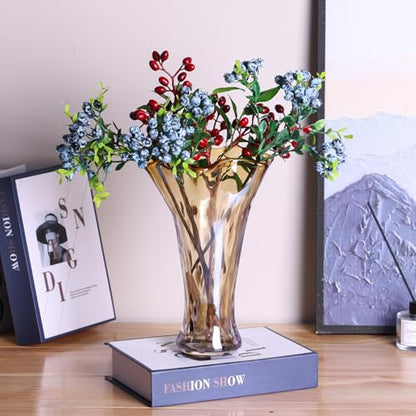 9.0" H Amber Glass Vases for Flower, Unique Hand Blown Glass Vase - color: Gold Amber