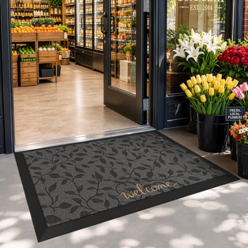 LUMI Outside Welcome Door Mat 24x36, Non-Slip Heavy Duty Dirt Trapper, Grey - color: Grey Gold Leaf, size: 24"x36"