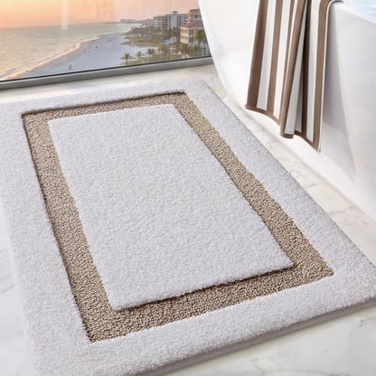 LUMI Bathroom Rug, Non Slip Absorbent Bath Mat, White Beige, 24"x43" - color: White+beige, size: 24"x43"