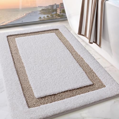 LUMI Bathroom Rug, Non Slip Absorbent Bath Mat, White Beige, 24"x43" - color: White+beige, size: 24"x43"