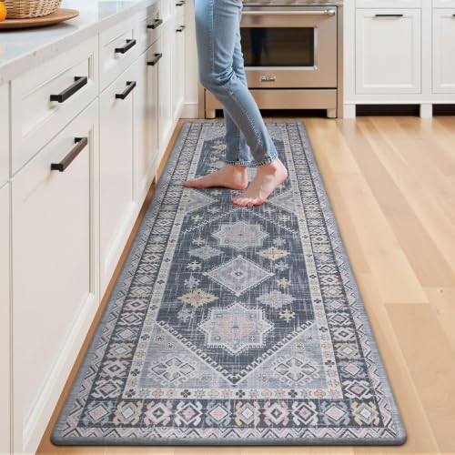 Ileading Anti Fatigue Kitchen Mat, Non Slip Cushioned Standing Floor Mat, Waterproof Kitchen Runner Rug, Farmhouse Comfort Padded Mat for Sink, Laundry, Office, Blue, 24''x71'' - color: Blue