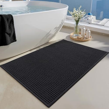 Color&Geometry Black 24x16 Waffle Bath Mat, Rubber Non Slip Bathroom Rug - color: Black, size: 16" × 24" (Small)