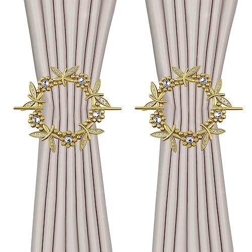 2 Pack Gold Dragonfly Curtain Tiebacks Round Gold Drapery Holdbacks - style: Gold Dragonfly