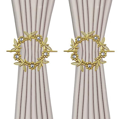 2 Pack Gold Dragonfly Curtain Tiebacks Round Gold Drapery Holdbacks - style: Gold Dragonfly