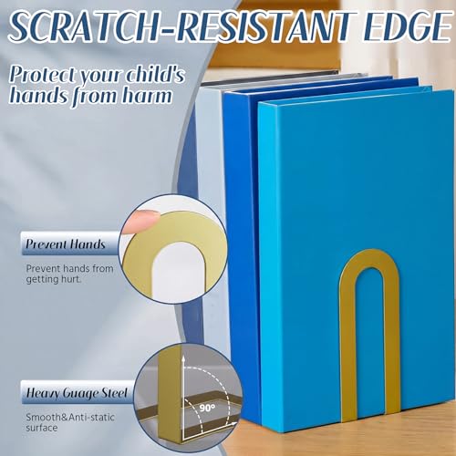 Chunful 6 Pcs Gold Metal BookEnds Shelves, 5.5 x 3.75 x 2.25 in - color: Gold, size: 5.5*3.75*2.25inch