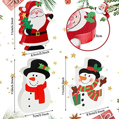 3 Pieces Christmas Table Centerpiece for Tiered Tray Wooden Santa Signs