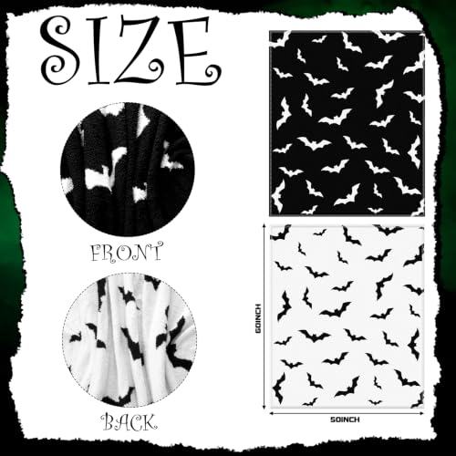 Halloween Bat Blanket Goth Reversible Knit Throw Blanket - color: Black and White, style: Halloween Bat