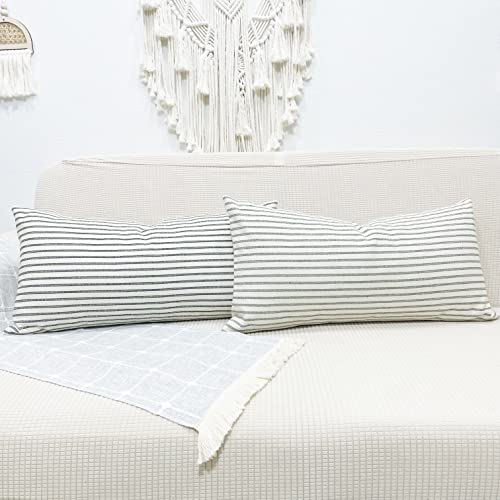 Slow Cow Lumbar Throw Pillow Cover Stripe 12 x 24 Inches Grey - color: D-off White Light Grey, size: 24" x 12" (Pack of 1)