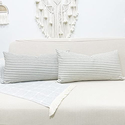 Slow Cow Lumbar Throw Pillow Cover Stripe 12 x 24 Inches Grey - color: D-off White Light Grey, size: 24" x 12" (Pack of 1)
