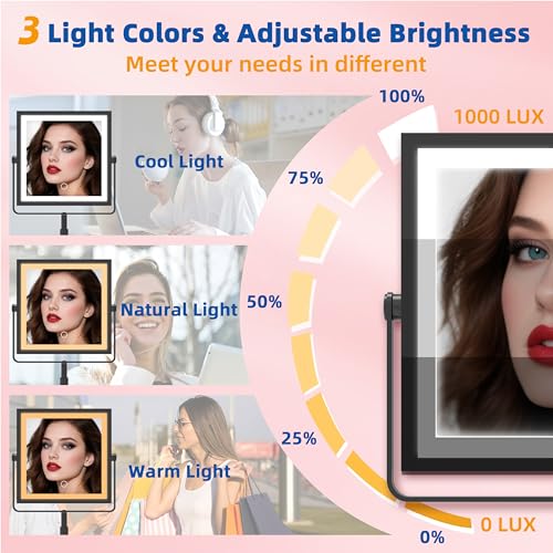 Ruacq Makeup Mirror with Lights 1X/7X Height Adjustable Matte Black - color: Matte Black - 7x