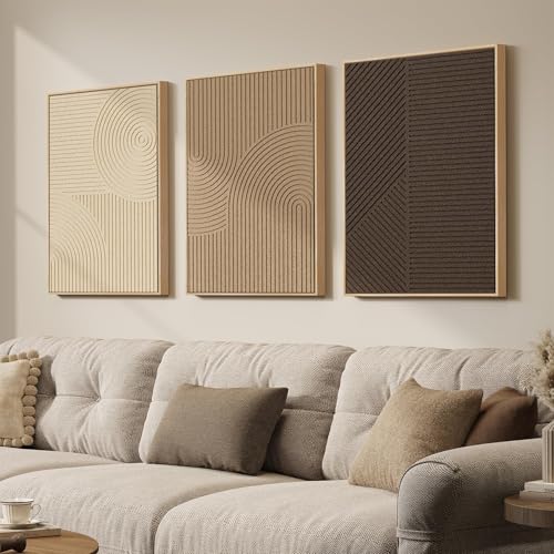 3D Textured Framed Neutral Abstract Wall Art Set, 3 Piece Modern Artwork - color: Neutral --B, size: 16"w X 24"h X 3pcs