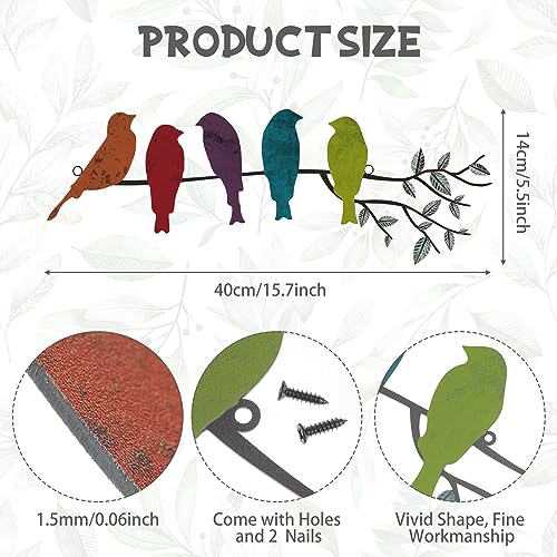 Ferraycle Metal Bird Wall Art, Birds on Branch Sculpture, Fresh Colors - color: Fresh Colors