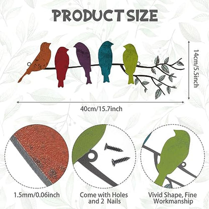 Ferraycle Metal Bird Wall Art, Birds on Branch Sculpture, Fresh Colors - color: Fresh Colors