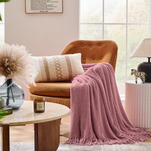 Chenille Pink Throw Blanket for Couch Bed,Soft Blanket 50"x60" - color: Cherry Pink, size: 50"x60"