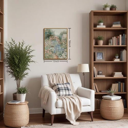 French Country Garden Framed Canvas Wall Art 12x16 inch - color: Fence Garden, size: 12"x16" Natural