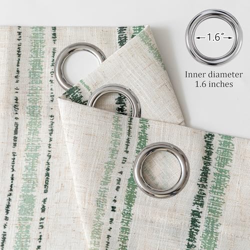 MYSKY HOME Green Striped Linen Curtains for Bedroom 63 Inches 2 Panels - color: Green, size: 52"W x 63"L (Pack of 2)
