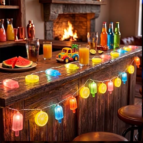 8.5Ft Popsicle and Lemon String Lights Outdoor, 10 LED Party Lights Plug in - color: Popsicle and Lemon String Lights