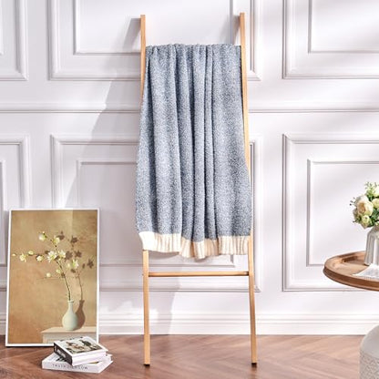 CozeCube Reversible Knitted Throw Blanket, Dusty Blue White Melange 50"x60" - color: M-dusty Blue, size: 50"x60"