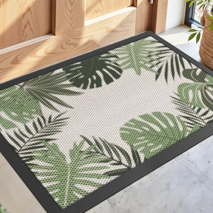 DEXI Front Door Mat Outside Entrance, 24x36 Summer Tropical Leaves Plant - color: Olive Green, size: 24" x 36" (Rectangular)