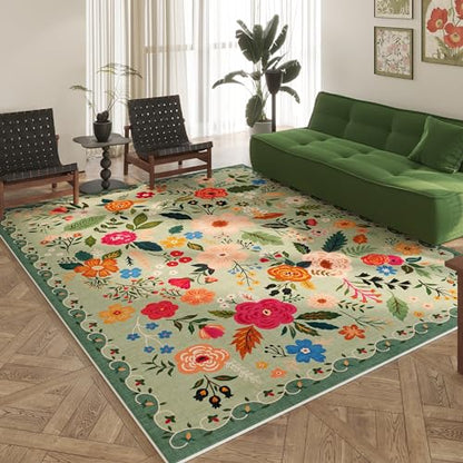 Rugcomf Area Rug 6x9 Washable, Green - color: Green, size: 6' x 9' (Rectangular)