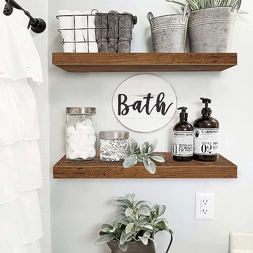 QEEIG Bathroom Long Floating Shelves for Wall (Brown, Set of 2, 23.6") - color: A. Brown, size: 23.6"