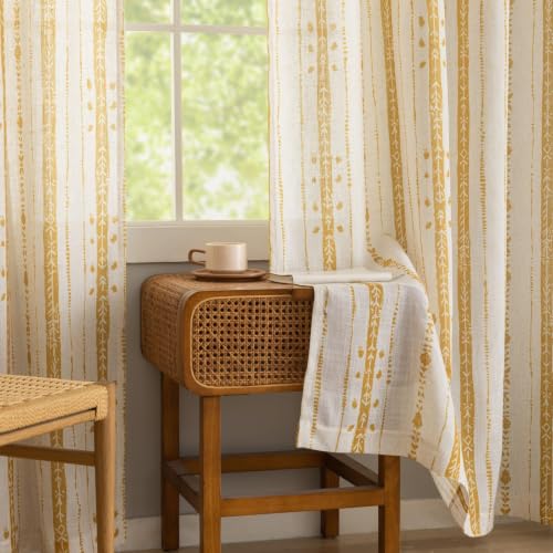 Yellow Boho Linen Curtains for Vintage Farmhouse, 54 Inches 2 Panels - color: Yellow, size: 52"W x 54"L (Pack of 2)