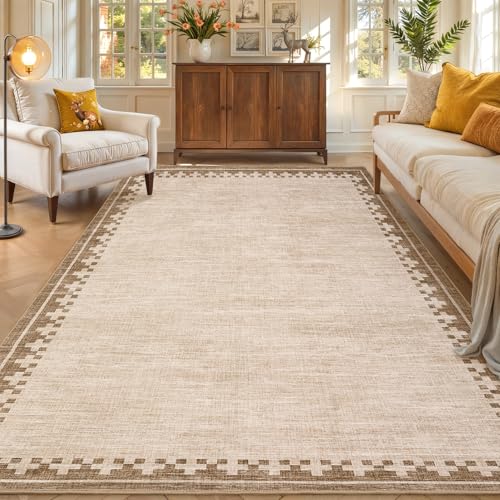 GarveeHome 8x10 Cross Bordered Living Room Rug Non Slip Neutral Carpet - color: Beige, size: 8' x 10' (Rectangular)