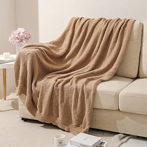 bearberry Knit Throw Blanket 50x60 Camel Super Soft Plush for Couch - color: Camel, size: Throw(50″x60″)