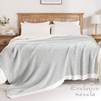 Exclusivo Mezcla Checkered Knit Blanket Twin Size for Bed, Heather Grey - color: Heather Grey, size: Twin (60"x80")