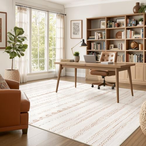 Nakagishi Boho 6x8 Area Rug Living Room Rugs Machine Washable Brown - color: Beige Brown, size: 6' X 8' (Rectangular)