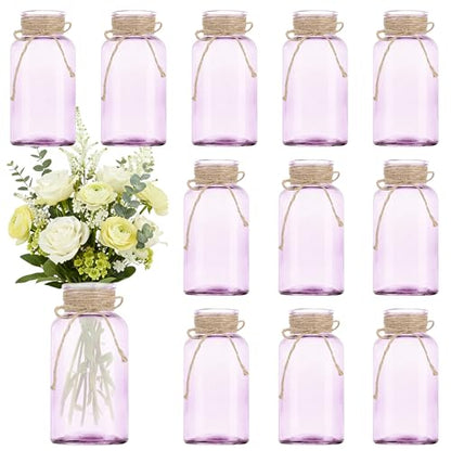 12 Pack Mason Jar Vases for Centerpieces, Purple Glass Flower Vase - color: Purple