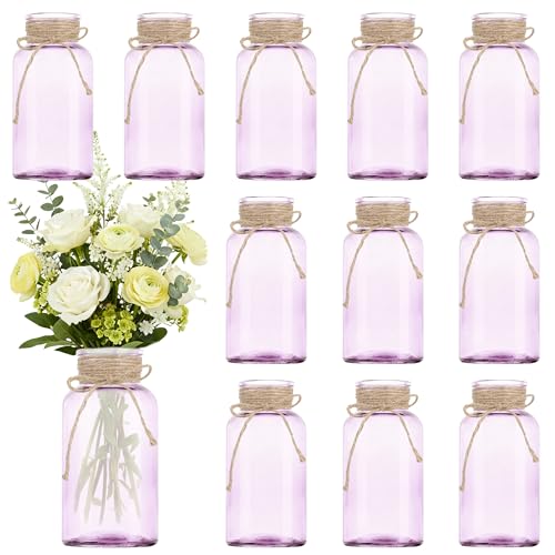 12 Pack Mason Jar Vases for Centerpieces, Purple Glass Flower Vase - color: Purple