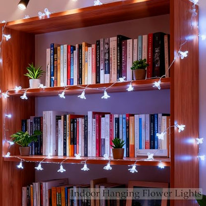 USB/Battery Powered 10ft 30 LED Cool White Fairy Cherry Flower String Light - color: White