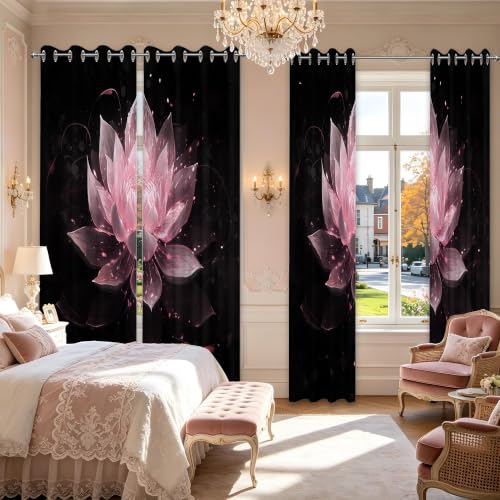 Black and Pink Blackout Curtains, Lotus Drapes 84 inches length, 2 Panels - color: Black and Pink, size: 52"W x 84"L (Pack of 2)