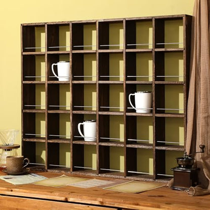Kigley Oversize Coffee Mug Display Rack Wooden Shelves Rustic Shot Glass Display Case Travel Mug Shelf Wall Mounted Rack Holder Shadow Box(5 x 6,Dark Brown) - color: Dark Brown, style: 5 x 6
