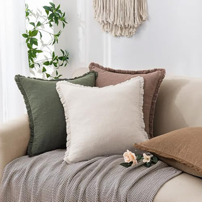 Linen Fringe Pillow Covers 18x18 Inch Set of 2,Dark Olive Green - color: Dark Olive Green, size: 18" x 18" (Pack of 2)