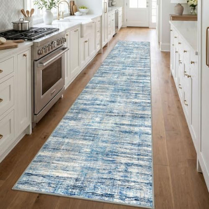 KOZYFLY Modern Washable Rug Runner 2.6x14 Hallway Runner Rug Blue Beige - color: Blue Beige, size: 2'8" x 14' (Runner)