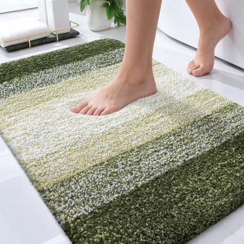 OLANLY Small Bathroom Rugs 24x16, Extra Soft Absorbent Microfiber Bath Rugs - color: Dark Green, size: 24" X 16"