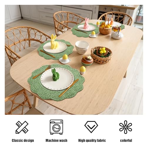 HOMBYS Quilted Placemats Set of 4 Washable Round Placemats for Kitchen Table-100% Cotton Fabric Round Table Mats, (Green with White Flower) - color: Green With White Flower