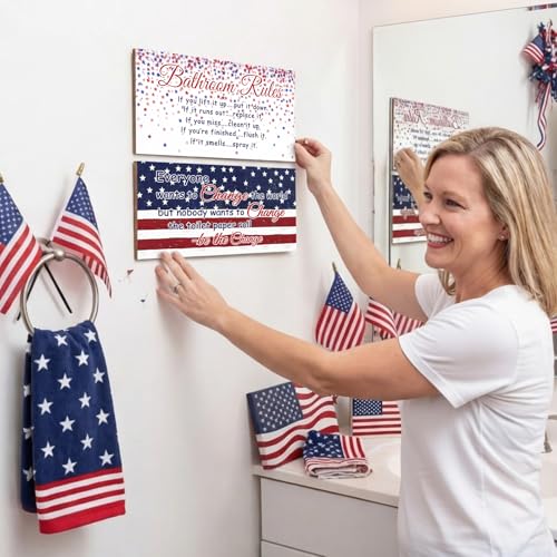 Jetec 2 Pcs Funny Bathroom Signs Wall Decor Farmhouse,Independence Day - style: Independence Day