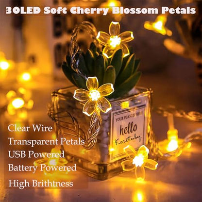 10ft 30 LED Fairy Flower String Lights Battery & USB Operated (Warm White) - color: Warm White