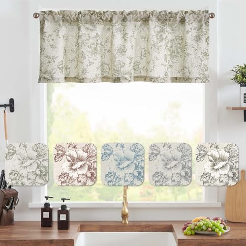 Vangao Floral Valances for Windows Alice Sage Green W50 X 16L 1 Panel - color: Alice Sage Green, size: 50"W x 16"L (Pack of 1)