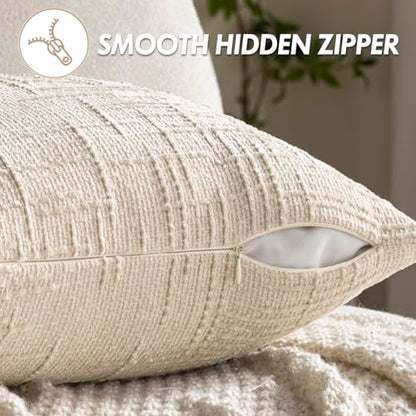 MIULEE Chenille Textured Throw Pillow Covers Beige 18x18 Set of 2 - color: Beige, size: 18" x 18" (Pack of 2)