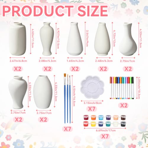 14 Set Flowers Vases Ceramics to Paint DIY Painting Kit Bulk