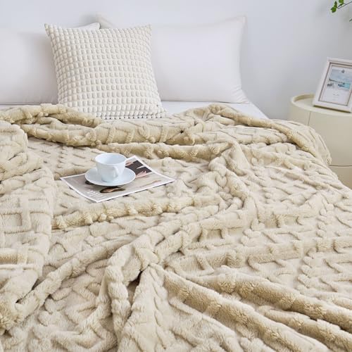 Aganear Fleece Throw Blanket for Bed Couch 90"x90" Khaki - color: Khaki, size: Queen(90×90in)
