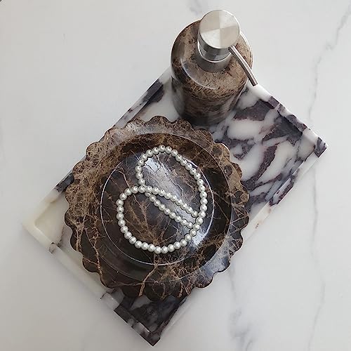 Marble Tray Round Scalloped Tray Small Serving Platter for Counter, Bathroom, Kitchen, Nightstand, Jewelry Ring Dish Holder (Coffee Net) - color: Coffee Net