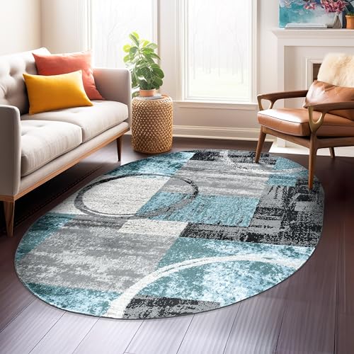 Rugshop Circle Design Contemporary Abstract Soft Oval Rug Gray 5' x 7' - color: Grey, size: 5' x 7' (Oval)