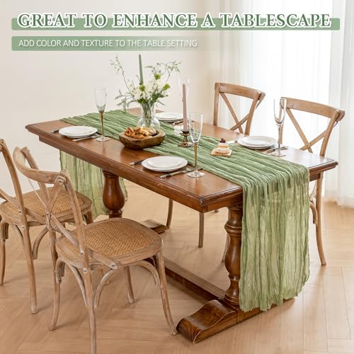 Cheesecloth Table Runner, 10 Ft, Boho Rustic, Sage Green, 1 Pcs - color: Sage Green