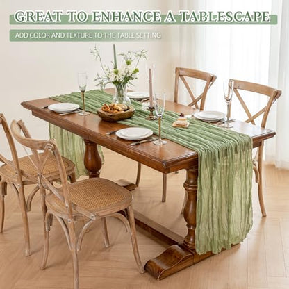 Cheesecloth Table Runner, 10 Ft, Boho Rustic, Sage Green, 1 Pcs - color: Sage Green